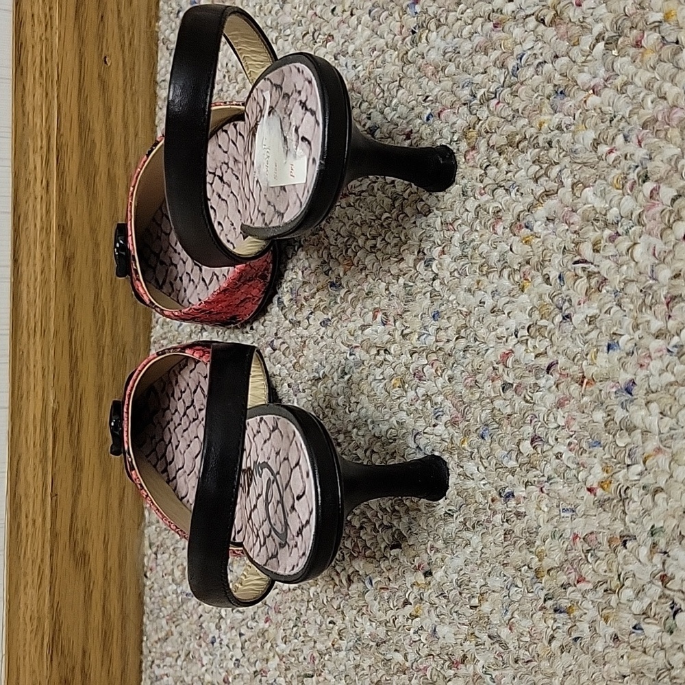 Cavalli Class Pink Black Python Kitten Heels Sz 3… - image 3